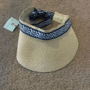 Sea & Grass Straw Visor with Blue Patterned Band